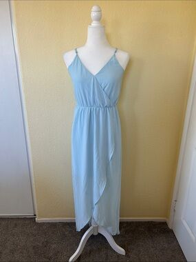 Lush Light Blue Spaghetti-Strap Wrap Maxi Dress